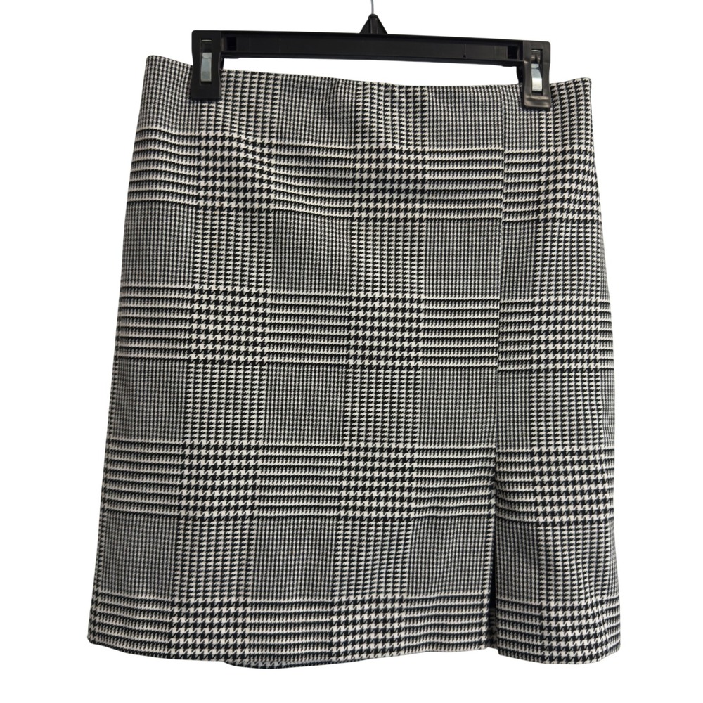 Rachel Zoe Black White Houndstooth Plaid Mini Skirt Size 2 Wrap Front Slit